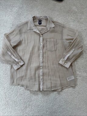 GAP The Big Shirt Sheer Button-Down Bedrock Tan SzXL
